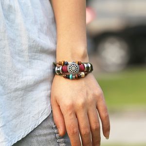 Pull Adjustable multi layered bead bracelets flower leather bracelet women mens fashion jewelry will and sandy drop ship