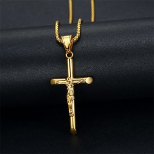 Hip Hop Crucifix Jesus Cross Pingente Colares Masculinos Cor de Ouro Correntes de Aço Inoxidável para Homens Mulheres Jóias Presentes Dropshipping