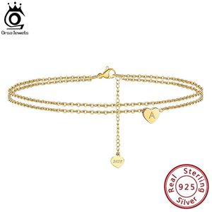 Orsa Juwelen Sterling Zilver Vintage Gelaagde Letter Initial Heart Armband voor Vrouwen Meisjes K Gold Mode sieraden APB01