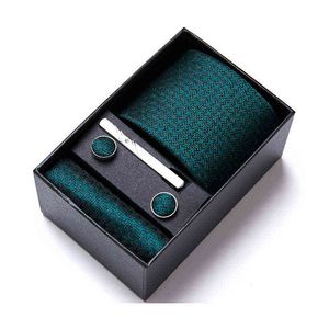 65 Colors Wholesale High Quality 7.5 cm Jacquard Tie Handkerchief Cufflink Set Necktie Box Wedding Accessories Fit Formal Party Y1229