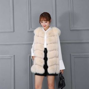 Real Fur Vest Coat Kvinnor Vinter 70cm Waistcoat Ljusgrå För Kvinna Kort 211220