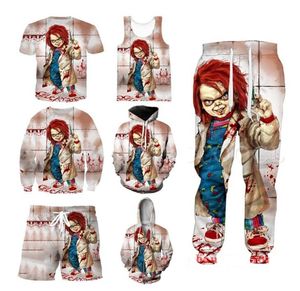 2022 Cadılar Bayramı Korku Film Chucky 3D Baskı Nedensel Giyim Yeni Moda Erkekler / Kadınlar Fermuar Hoodies / Hoodies / Sweatshirt / T-shirt / Yelek / Şort / Pantolon