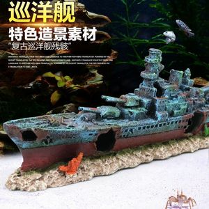 47x9 5x12cm Navy Warship Battle Ship Harts Boat Aqaurium Tank Fish Decoration Ornament Underwater Ruin Wreck Landscape A9154 Y200332Z