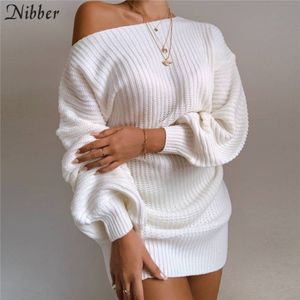 Nibber elegante estilo faculdade malha vestidos de camisola para mulheres outono inverno solto fora strapless vestidos de festa de Natal feminino y0118