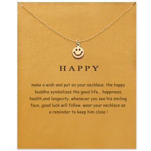 Glückliche Geschenkkarte. großhandel-Kette Choker Halsketten mit Karte Gold Silber Lächeln Anhänger Halskette Für Mode Frauen Schmuck Glückliches Geschenk