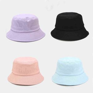 Coreano Donna Uomo Estate Protezione solare Cappello a secchiello Dolce Pianura Macaron Colore caramella Studente Hip Hop Packable Panama Cap Sunhat G220311