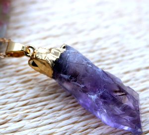 Jewelry Necklace Pendant Natural Brazilian Amethyst Rough Stone Electroplating DIY sweater chain, unisex.