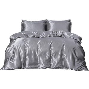 Sucsees Luxury Satin Bedding Set Silk como Polyester Dubet Cobertura Conjunto com fecho de zíper Canto de canto Twin Queen King Quilt Capa 201021