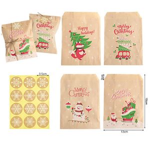 Present Wrap Christmas Kraft Paper Bags Santa Claus Snowman Fox Holiday Xmas Party Favor Bag Candy Cookie Pouch Presentförpackning