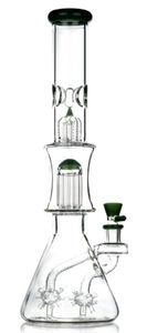 Vintage 18inch sea mine double multi arm perc beaker Glass Bong Hookah Double gridded matrix straight Water Pipe Adapter Extendercan put customer logo