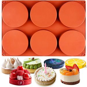 Baking Moulds 6-Cavity Large Cake Molds Silicone Round Disc Resin Coaster Mould Non-Stick Baking Mold Soap Mousse Pan JJA12509
