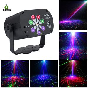 Laserprojektor Ljusljud Aktiverad DJ Disco Lights 120 Mönster USB RGB UV Atmosphere Party Stage Laser Lampa med fjärrkontroll