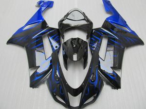 Motorcycle Fairing Kit Body Kit para Kawasaki Ninja ZX6R 636 07 08 ZX 6R 2007 2008 ABS Azul Flames Preto Feeterias Bodywork + Presentes KB58