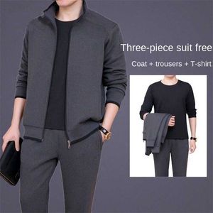 Męskie zestawy sportowe Jesień Casual Dressuit Mężczyźni 3 Sztuka Bluza Data Spodnie dresowe Zestaw Kostium Męskie Survetement Homme M-5XL 211220