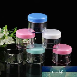 50pcs 10g/15g/20g Empty Cosmetic Jars Plastic Clear Makeup Container Face Cream Sample Pots Storage Box with Multy-color Caps