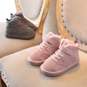 Winter Boots for Toddler Girl Cotton Shoes Fashion Solid Color Plush Warm Boys Ankle Anti-slip Girls Snow SX216 211227