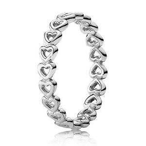Band Rings New 925 Sterling Silver Classics OpenWork Linked Love Heart Princesa Tiara Royal Crown for Women Gift Pandora Jóias