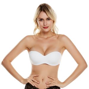 섹시한 strapless 밀어 넣기 브래지어 원활한 보이지 않는 안티 슬립 실리콘 얇은 컵 underwire 브래지어 어깨 여성 속옷 반 컵 201202