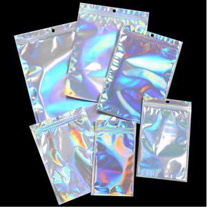 1000pcs/lot Flat Zip lock Bath Salt Cosmetic Bag One Side Clear Holographic Laser Mini Aluminum Foil Zip Lock Plastic Bags Thick 201021