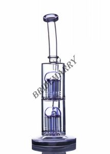 Lila Doppelarmbaum Perc Shisha Bongs Glas Wasserbongs Recycler Dab Rigs Percolater Bohrinsel Glas Wasserpfeife 14MM Glas Banger