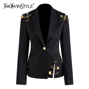 Twotwinstyle oco out patchwork lace up feminino blazer confuso manga longa magro elegante elegante terno feminino moda nova 201023