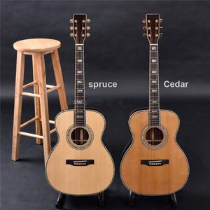 Custom OM45 Style Europe Spruce Top Akustisk gitarr Rosewood Back Side All Abalone Bindande Ebony Fingerboard med klassisk gitarr Headstock form