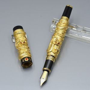 Top Luxury Jinhao Märke 18K IRAURITA NIB VOUNTAIN PEN med Unique Double Dragon Embossment Business Office Supplies Skriva Smooth Bläck Pennor