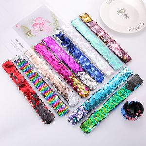 Mermaid Slap Bracelets Sequins Girls Wristband Sequined Hairband Glitter Ponytail Holder Kids Party favors 11 Designs w-00462