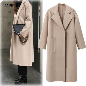 Autumn Winter Wool Coat Women Casual Vintage Solid Long Sleeve Thick Coats Female Elegant Warm Black Casaco Feminino