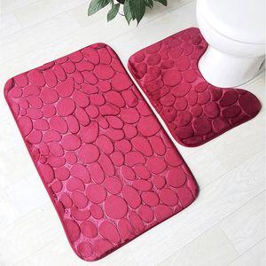 Bath Mat 2 Piece Set Cobblestone Pattern Toilet Cover Foot Pad Non-slip Absorbent Bathroom Doormat Flannel Soft Bath Rug Carpet Free Delivery