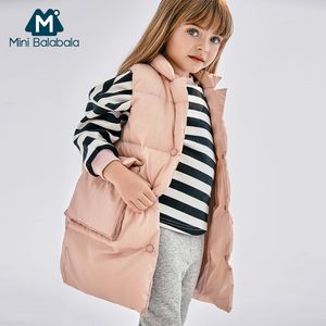 Mini Balabala Kids Long Puffer Vest Children Toddler Gir Winter Down Vest Fashion Sleeveless Waistcoat Casual Outwear Clothes LJ201124