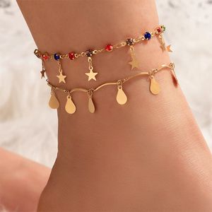 2 pçs / definir luxo colorido cristal estrela tassel tassel para mulheres bohe geometria gota de água camada cadeias de pé jóias