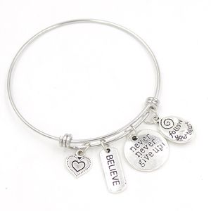 Wholesale Inspiration Bracelet Stainless Steel Bangle Inspire Believe Charms Bracelet&Bangle For Women Girls Birthday Gifts pulsera