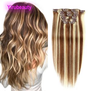 Índia 100% Virgem Human Hair Extensions 6/613 Piano Color Clip-In On Hair Products 14-24 polegadas 4/613 4/27 18/613 por atacado Yirubeauty