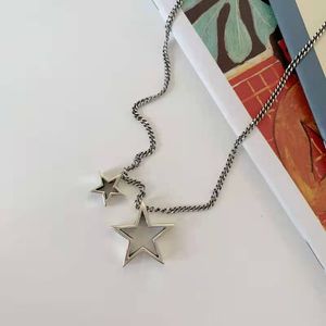 Double five-pointed star pendant necklace women sweater chain sterling silver simple style everyday wild clavicle chain Q0531