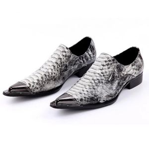 Zapatos Hombre Заостренный носок металлический наконечник серый Python ручной работы мужские кожаные платье обувь мода парикмахерские туфли, размер 46