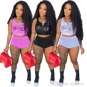 Summer New Sexy Women's Two Piece Suits Women 2 Tracksuits Sets 2022 trends Designers Sling Short Sportwear With Pit Print Slim Pants