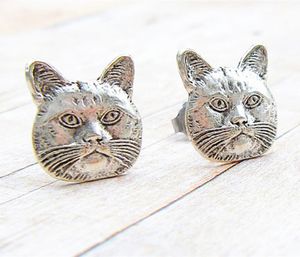 Fashion Cat Face stud earrings women lovely earrings wholesale free shipping Antique Gold Silver Plated Five Color Optional