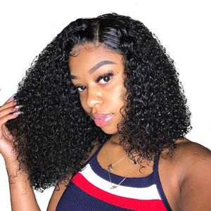 Perucas dianteiras de renda curly para mulheres Kinky Curly Lace Frontal Peruca 4x4 Lace Fechamento Bob Peruca Brasileira Curly Human Wigs