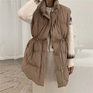 Toppies 겨울 조끼 여성 민소매 자켓 코트 두꺼운 따뜻한 파카가 패딩 된 복어 재킷 Drawstring 허리 outwear 201214