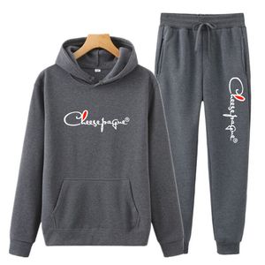 Set da 2 pezzi Tuta da uomo di marca Felpa con cappuccio + pantaloni Pullover Felpa con cappuccio Tuta sportiva Tuta da uomo Stampa Jogging Set invernale Abbigliamento