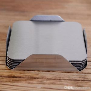 6 In 1 Stainless Steel Coaster Square Heat Resistant Table Mat Non-Slip Tea Coffee Cup Holder Cushion Placemat Tableware Pad WDH1125
