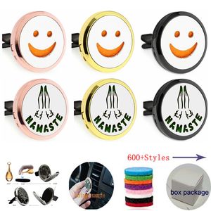 600+ Designs 30mm Rose Gold Black Aromaterapi Essential Oljediffusor Locket Magnet Öppna bil Air Freshener med ventilationsklämma (Gratis 10 filtkuddar) W3