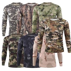 Heren Tactische Sneldrogende T shirt Camouflage Camo Fitness Ademend Ademend Lange Mouw Tops Outdoor Military US Army Combat T shirts