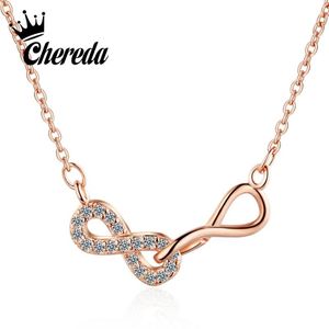 Hängsmycke Halsband Chereda Brilliant Cubic Zircon Infinity Necklace Chain Choker Femme Rose Gold Collar Women Lover Mode Smycken