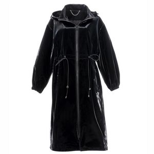 82004 # Original Desginer Coat Jazzevar Höst Vinter Kvinnors Casual Trench Imitated Shark PU Läder Long Windbreaker S-L