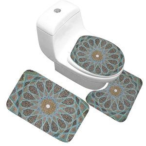 Honlaker 3 Pcs / Set Padrões Geométricos Europeus Padrões Banheira Toilet Mats Non Slip Banheiro Esteira Tapete Toalete + Capa 201211