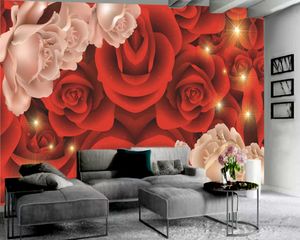 Foto 3D papel de parede mural Romântico rosas 3d papel de parede romântico flor decorativa seda 3d mural papel de parede