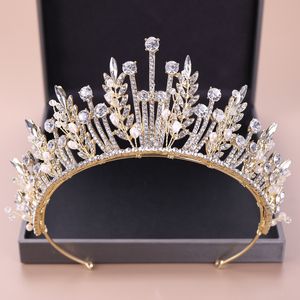 Kmvexo barroco de luxo de cristal de cristal coroas princesa rainha concurso de pré-pérola véu tiaras acessórios de cabelo de casamento t200110