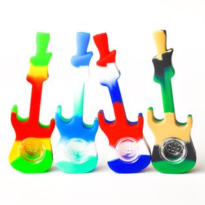 4inches guitarra de silicone fumar tubos de mão tubos com plataformas de petróleo de tigela Bong de vidro DHL / Fedex Free